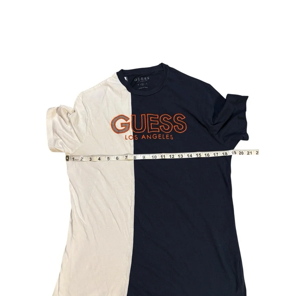 Guess Colorblock Graphic Tee White Blue Mens‎ Size Medium Spellout Embroidered - Picture 7 of 8